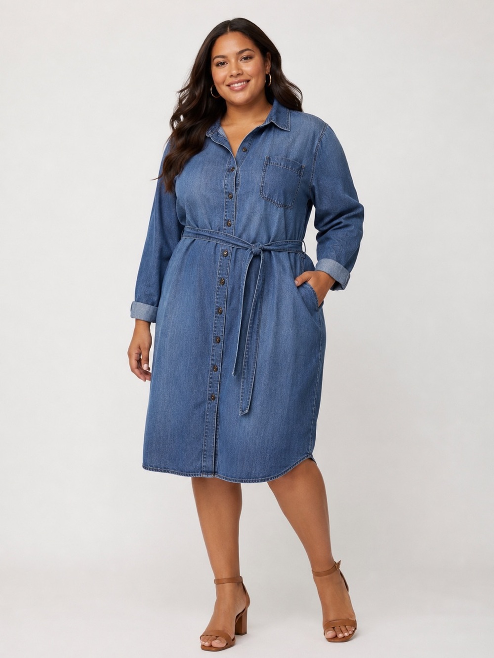 Lane Bryant NWT Button-Front Denim Shirt Dress Jacket in Faded Blue